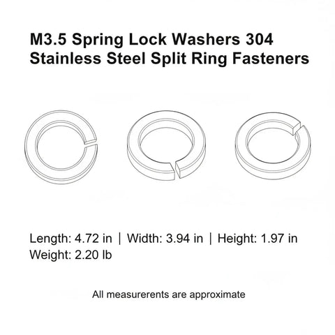 Diagram of M3.5 Spring Lock Washers 304 Stainless Steel Split Ring Fasteners dimensions for machinery and automotive repair.