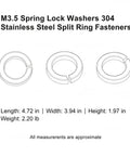 Illustration of M3.5 Spring Lock Washers 304 Stainless Steel Split Ring Fasteners, with dimensions and weight.