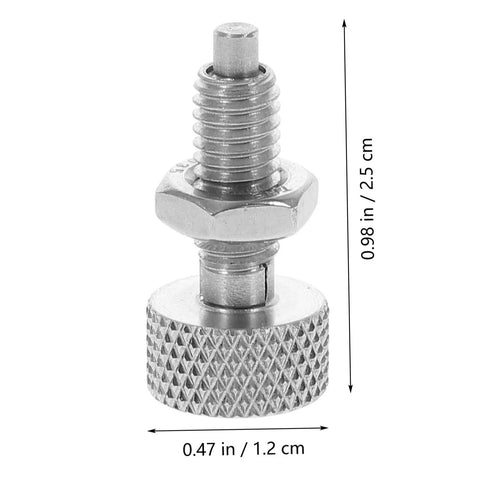 Rock Solid 2 Pack Stainless Steel Retractable Spring Plunger Pins With Knurled Grip And Dead Simple Locking Feature For Furniture And Diy Workshop Fixtures, close-up of a single pin, showing knurled grip.