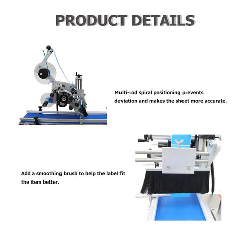 No Sweat Automatic Flat Labeling Machine With Heavy Duty Conveyor For Rapid Bottle Packaging Intelligent Touchscreen Interface details, highlighting multi-rod positioning and smoothing brush.