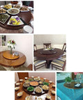 27 Inch Wooden Lazy Susan Turntable With Smooth As Butter Spin Heavy Duty Round Serving Tray for tables with meals displayed.