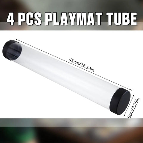 4 Pack Round Playmat Tubes Set For Card Game Storage, Fits MTG Play Mats And TCG Case Tubes, 16 Inch Tall Clear Artwork Tubes
