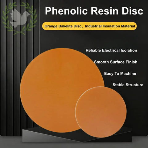Orange Bakelite Disc 60x10mm Phenolic Resin Plate For Machining And Fabrication on black stand with features listed.