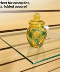 Tempered Glass Shelf Set of 2 12 Inch Wide by 24 Inch Long Three Sixteenth Inch Thick Clear Shelves for Bathroom Kitchen Cabinets Durable Sleek Dope Storage Solution, clear glass shelf holding jar
