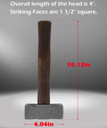 2.2Lb Double Faced Forging Square Hammer For Farrier Bladesmithing And Blacksmithing, shown with handle and head dimensions