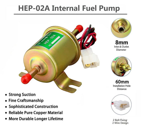 12V Inline Low Pressure Fuel Pump For Gas And Diesel With 2.5 To 4 PSI Output, 30 GPH Flow Rate, 8 Mm Hose Size, Built In Check Valve