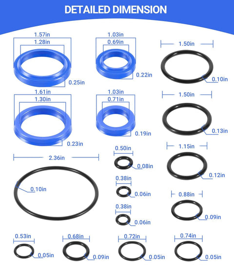 Pallet Jack O Ring Seal Kit For Jet W Pallet Jack PT2748W PT2748LW PT2748L with dimensions shown in blue and black