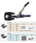 Hydraulic Copper Pipe Press Tool With U TH M V Dies For Fittings And PEX Clamping Pro Grade DIY Starter Kit image with dies chart
