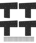 4 Pcs T Post Bracket Set With 16.9 by 5 Inch T Flat Mending Plates Black Powder Coat T Shape Strap Plates for 6x6 and 8x8 Posts