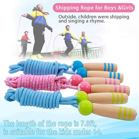 Kids Jump Rope 7ft Adjustable Cotton Skipping Rope With Wooden Handles For Boys And Girls Fitness Outdoor Exercise