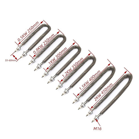 Heavy Duty Slick Electric Finned Tubular Heater For Oven 220V 1500W Stainless Steel U Shape Hot Air Fin Element dimensions shown