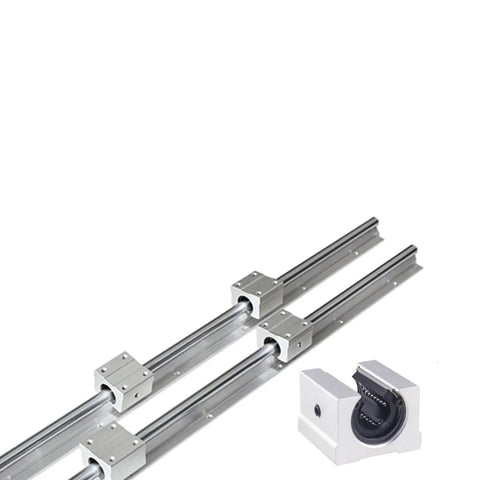 Heavy Duty SBR16 1200mm Linear Rail Kit With Two Rails And Four SBR16UU Bearing Blocks, 16mm Guide, shown in full view.