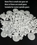 Assorted small white gears from 200 Piece Module 0.5 Plastic Gear Set With Single Gear Worm Gear Crown Gear Spindle Gear For DC Motors