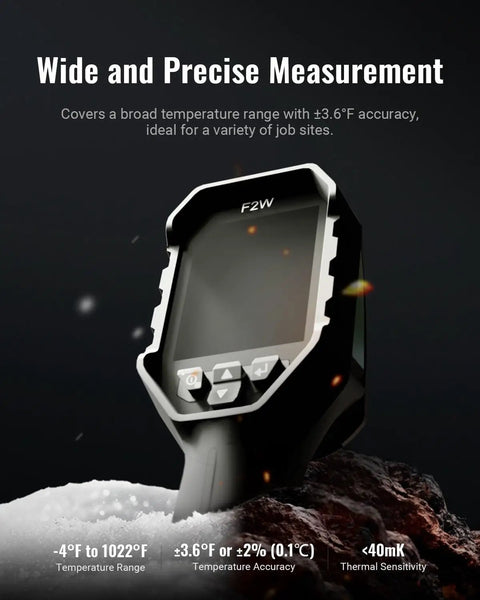 F2W Thermal Imaging Camera With Live Super Resolution Converts 256x192 IR To 640x480 Clarity Crystal Clear Night Vision 6 Inch Display Portable Thermal Camera For Home Roofing Electrical Inspections, front view