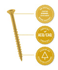 Job Site Hero Number 8 By 3 Inch Deck Screws With Torx Driving Head and Tan Rust Beating Coating For Tough Outdoor Builds 250 Count Pack Drops Right In, showing corrosion-proof design.