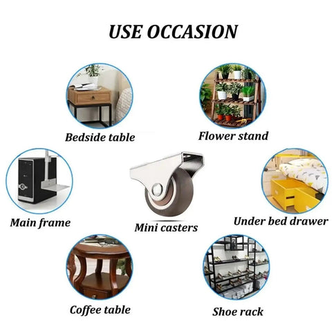 Low Profile 1 Inch Silent Ball Bearing Casters 4 Pack Mini Furniture Wheels For Beds And Drawers display for various uses.
