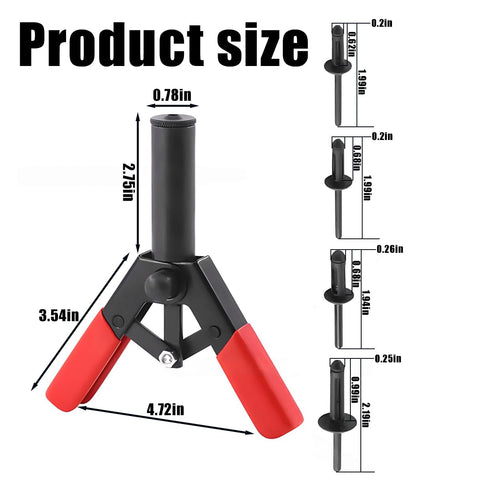 Pro Grade Rivet Gun Quick Set Hand Tool With 40 Piece Assorted Blind Rivets, size measurements shown, universal fit