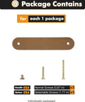 Package contents for Brown Leather Drawer Pulls 6 Pack For Kitchen Cabinets And Drawers, includes handle and screws.