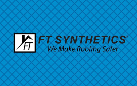 FT Synthetics logo on blue background, promoting Heavy Duty Self Adhering Roof Underlayment 41 Mil Ice And Water Shield.