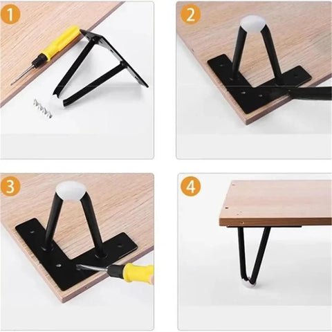 Installation of Beefy Heavy Duty Black Metal Furniture Feet Four Pack 10cm and 15cm V Shaped Two Fork Iron Bedside Table Legs