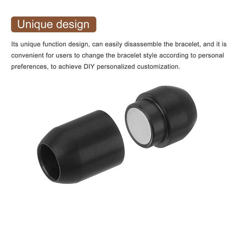 4 Pcs Black Stainless Steel Leather Cord End Clasps With 6 Millimeter Hole for DIY Jewelry Making, showing unique design for easy style changes.