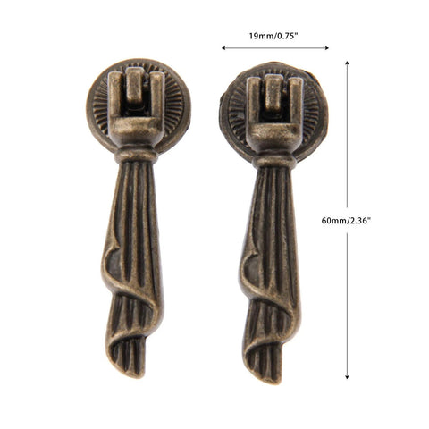 Antique Bronze Metal Drawer Cabinet Pulls 2 Pack With Screws, Single Hole Drop Handles 0.75 X 2.36 Inches, Vintage Style Hardware