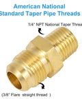 2 Pack Brass Tube Fitting Half Union Gas Adapter 3/8 Flare And 1/4 NPT Male Pipe Connector Heavy Duty Brass