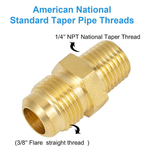 2 Pack Brass Tube Fitting Half Union Gas Adapter 3/8 Flare And 1/4 NPT Male Pipe Connector Heavy Duty Brass