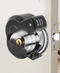 No Sweat Combo Door Knob Lock Child Proof Cover Seals Keyholes For Bedroom And Bath Faucets Water Gas Valves mounted on a door knob.