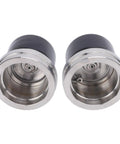 Trailer Bearing Protectors Two Pack Set For Boat Trailers 2.441 Inch Diameter Beefed Up Stainless Steel Aluminum Alloy Wheel Bearing Protectors With Auto Check Lubrication Cap And Protective Bra, top view showing internal components.