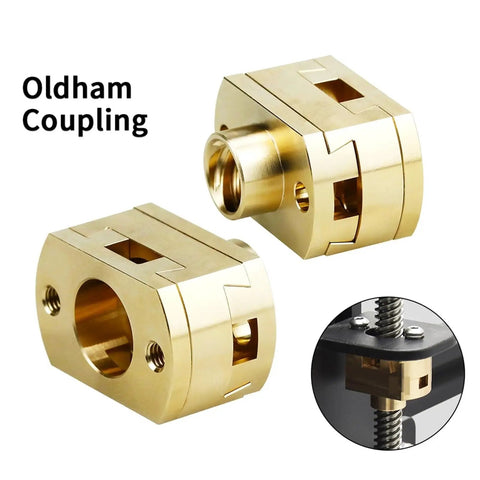Smooth Ride For Your 3D Printer With This Solid Half PC Coupler Designed Specifically For Ender 3 And Cr10 Models Featuring A 18mm Shaft Fitment Paired With That Essential Oldham Style T8x8mm Nut To Keep Your Prints Rocking Steady Without Wobble Or. gold Oldham coupling for 3D printer, 18mm bore polycarbonate part, shown with T8 lead screw fitment