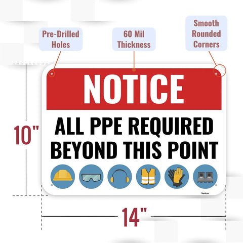 Heavy Duty PPE Safety Sign 14 By 10 Inches Aluminum Construction Site Sign For Workplace Safety Personal Protective Equipment