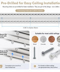 Ultra Quiet Ceiling Mount Curtain Track System 5 To 16 Feet White Aluminum Double Rail For Bedroom Window And Hotel Drop Ceiling Install, pre-drilled 1m section