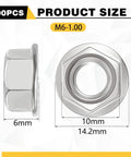 Killer Grade M6 Serrated Flange Nuts 100 Pack Built Hella Tough From Rust Free 304 Stainless Steel showing 10mm width and 6mm height.