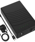 12V Rechargeable 3000mAh Power Bank with 5521 DC Output Port and Charger, black lithium-ion battery pack with LED indicators