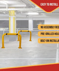 4 Pack Built Tough High Profile Steel Machine Guard Rails 36x48 Floor Mounted Yellow Powder Coat With Black Visibility Stripes
