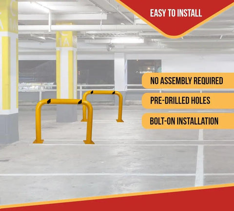 4 Pack Built Tough High Profile Steel Machine Guard Rails 36x48 Floor Mounted Yellow Powder Coat With Black Visibility Stripes