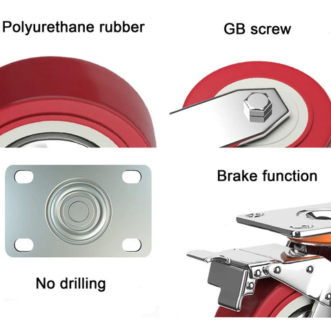 Heavy Duty Caster Wheels With Top Plate Swivel Noiseless Polyurethane Casters For Furniture Workbenches Carts And Garden Wagons Non Marking Floor Friendly Smooth Push And Pull detailed features view.
