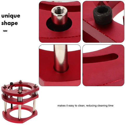 Close-up of Sturdy Iron Router Lift Table Base With Red Finish For Small Electric Tenoning And Trimming Machines, Featuring Easy Clean Design.