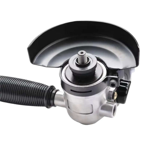 Top Shelf Pneumatic Angle Grinder Featuring Four Inch Angle Polishing Capability With Kickin Air Powered Mechanism For Heavy Industrial Metal Working Jobs, showing the grinder head with a protective guard.