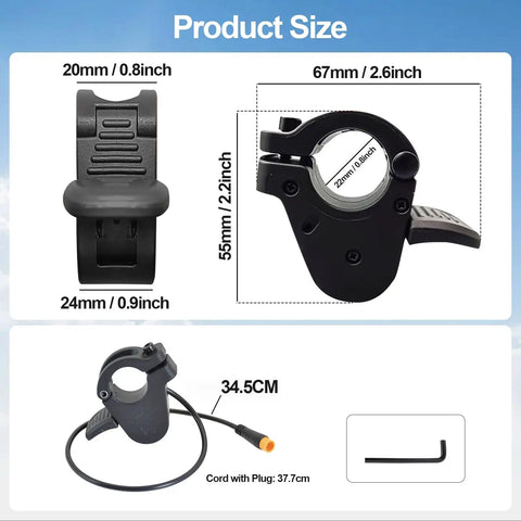 300X Thumb Throttle For 7 To 8 Inch Handlebars 22mm On Electric Bikes And Scooters, Smooth Quick Acceleration, Wide Voltage Range 12V 24V 36V 48V 60V 72V, M8 Waterproof Plug, Easy Mount On Left Or Right Handlebars