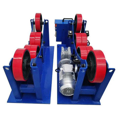 Beefed Up Workhorse Wheel Welding Tank Turning Rolls With Linkage Roller And Welding Positioner For Welding Equipment Support 3000 Kg Load Capacity 70 To 1200 Mm Diameter Range 370W Motor Adjustable Speed 150 To 1000 Mm Min blue steel rollers