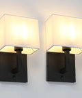 Indoor Vanity Wall Sconce Set Of 2 With On Off Switches Brass Modern Boho Vintage Industrial Light With Square Fabric Shade