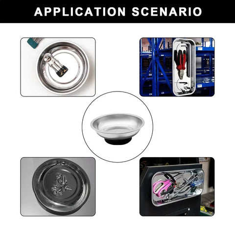 Two Pack Magnetic Parts Tray Set, Heavy Duty Stainless Steel 3 Inch Round Magnetic Trays For Mechanics, Tool Tray for organizing tools
