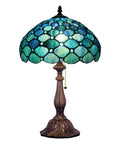 Sea Blue Pear Stained Glass Shade Tiffany Style Table Lamp With 12 Inch Wide 19 Inch Tall Antique Bronze Base UL Listed Reading Light