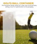 Three Piece Golf Ball Display Case Set on grass next to golf ball, showcasing clear durable plastic for easy transport and display.