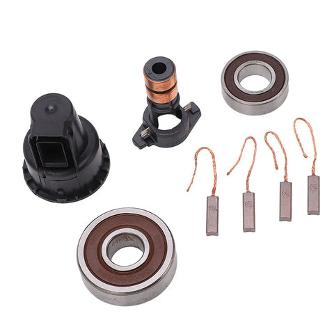 Pro Grade Alternator Rebuild Kit With Beefed Up Slip Ring Four Heavy Duty Carbon Brushes And Rock Solid Bearings for vehicle charging system overhaul.
