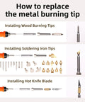 How to replace metal tips on All In One Wood Burning Kit For Beginners And Newbies with Adjustable Temperature Pen.