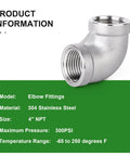 Beefy 304 Stainless Steel 90 Degree Elbow 4 Inch Female NPT To 4 Inch Female NPT Pipe Fitting Industrial Grade
