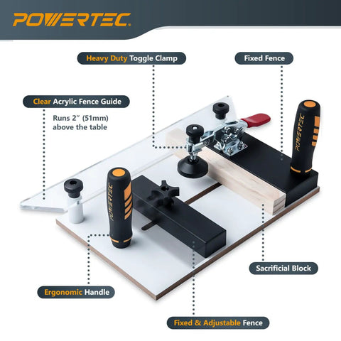 Deluxe Pro Grade Router Table Fence System With 24-Inch Rail And 3-3/8-Inch Tall Fence, ergonomic handle, acrylic fence guide